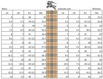 burberry shoes size chart|burberry 10y size chart.